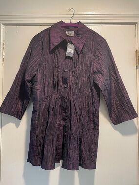 Noelle Shimmering Plum Crinkle Button-Up Blouse Jacket